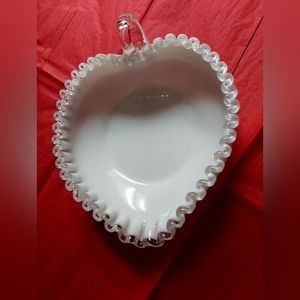 Vintage Fenton Silver Crest Milk glass heart shape candy multi-purpose dish in p